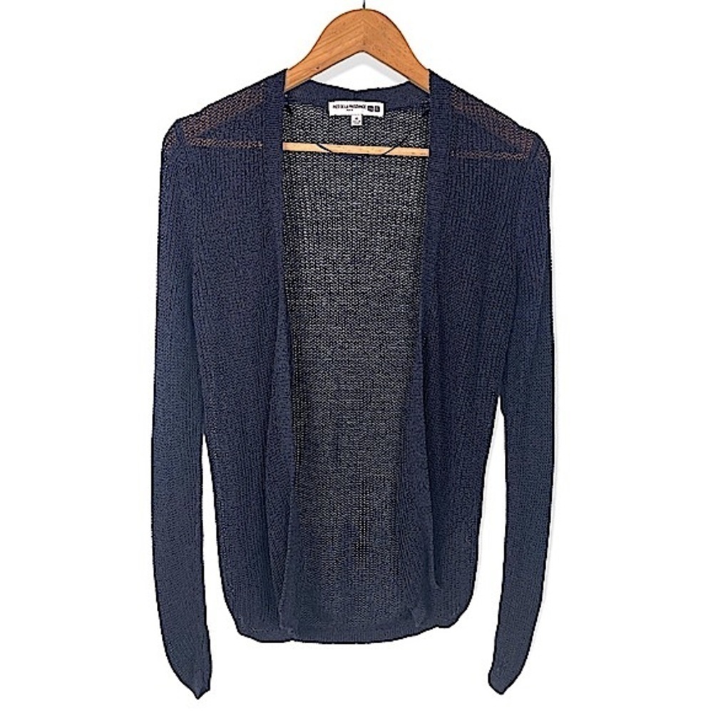 Ines De La Fressange Paris Navy Open Knit Open Front Cardigan Size XS Linen
